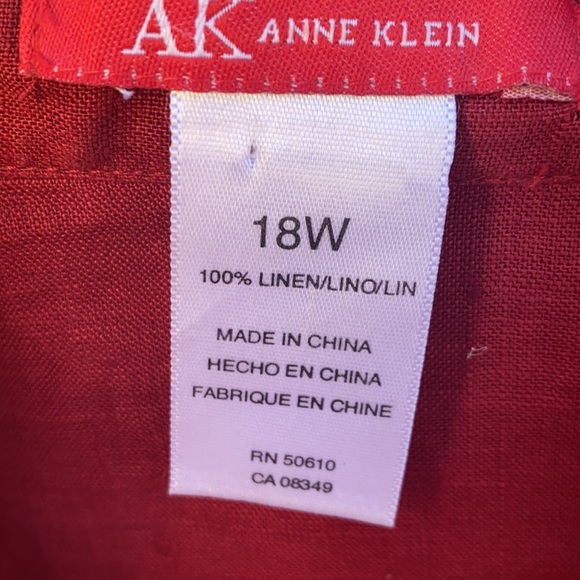 AK Anne Klein Burgundy Button Down Linen Blouse 18 - Picture 3 of 12
